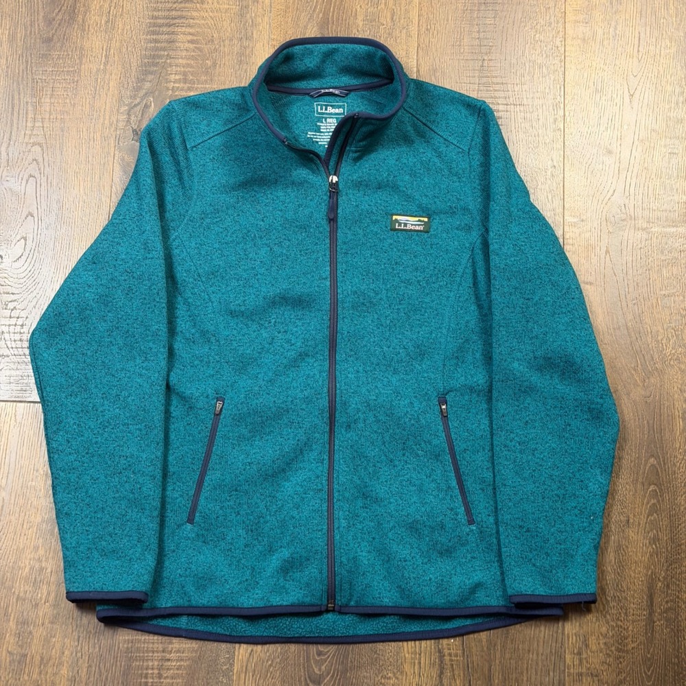 LL Bean Sweater Fleece Jacket Womens L Teal Excellent Full Zip Outdoor Layer